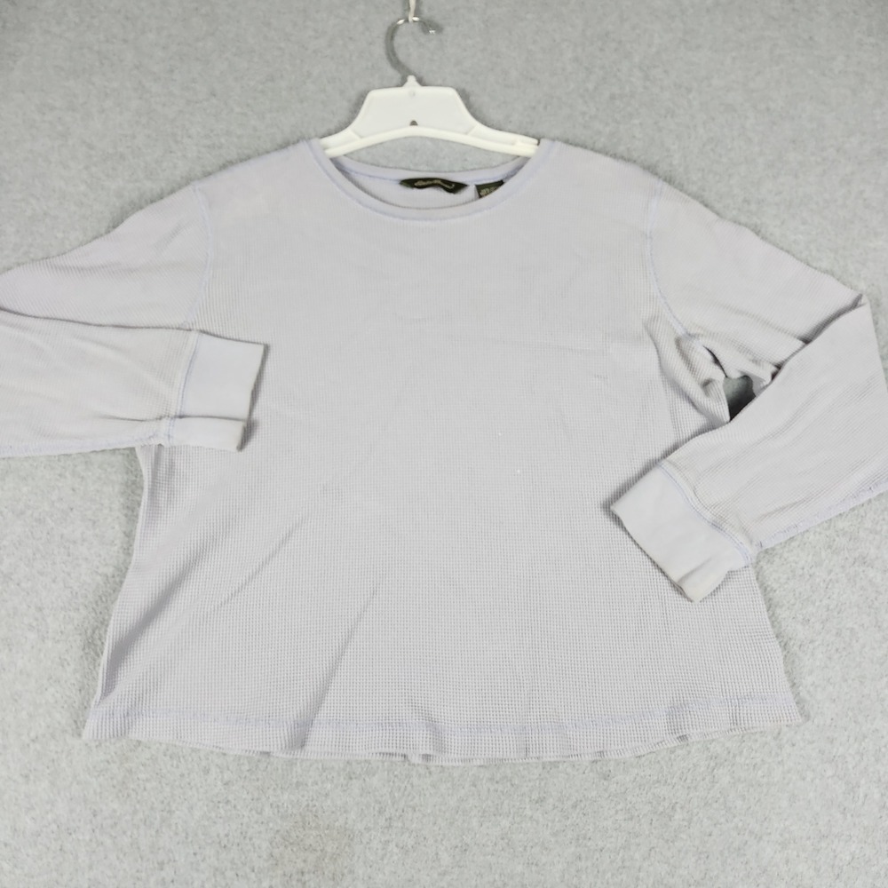 Eddie Bauer T-Shirt Womens XL Light Gray Waffle Knit Casual Long Sleeve Pullover